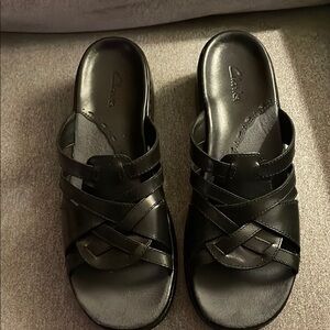 Clarks Black Leather Mules Versatile Slip-On Footwear